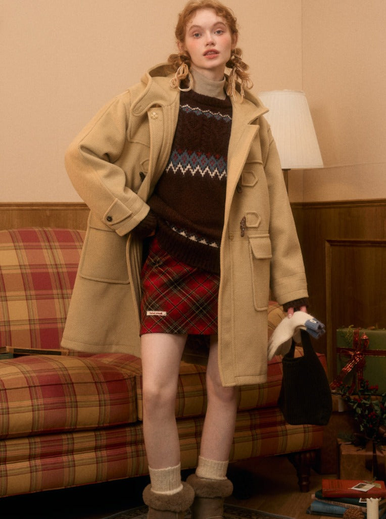 mid-length tweed woolen coat