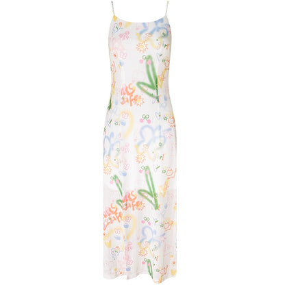 Slim Graffiti Print Slip Dress