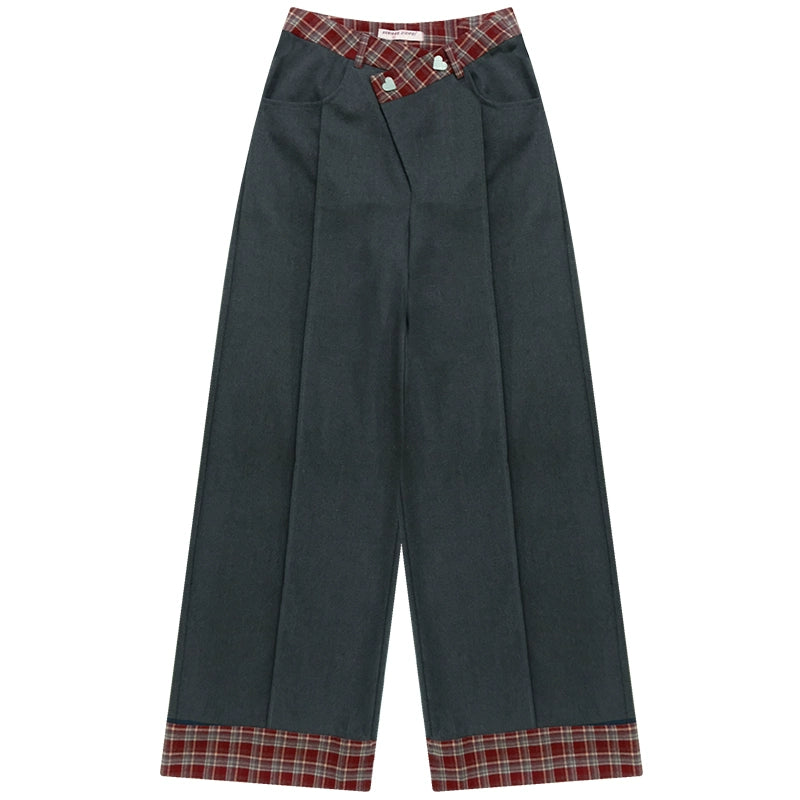 Red Plaid Drape Casual Pants