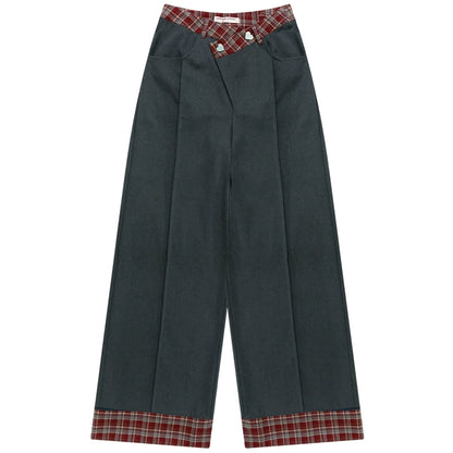 Red Plaid Drape Casual Pants