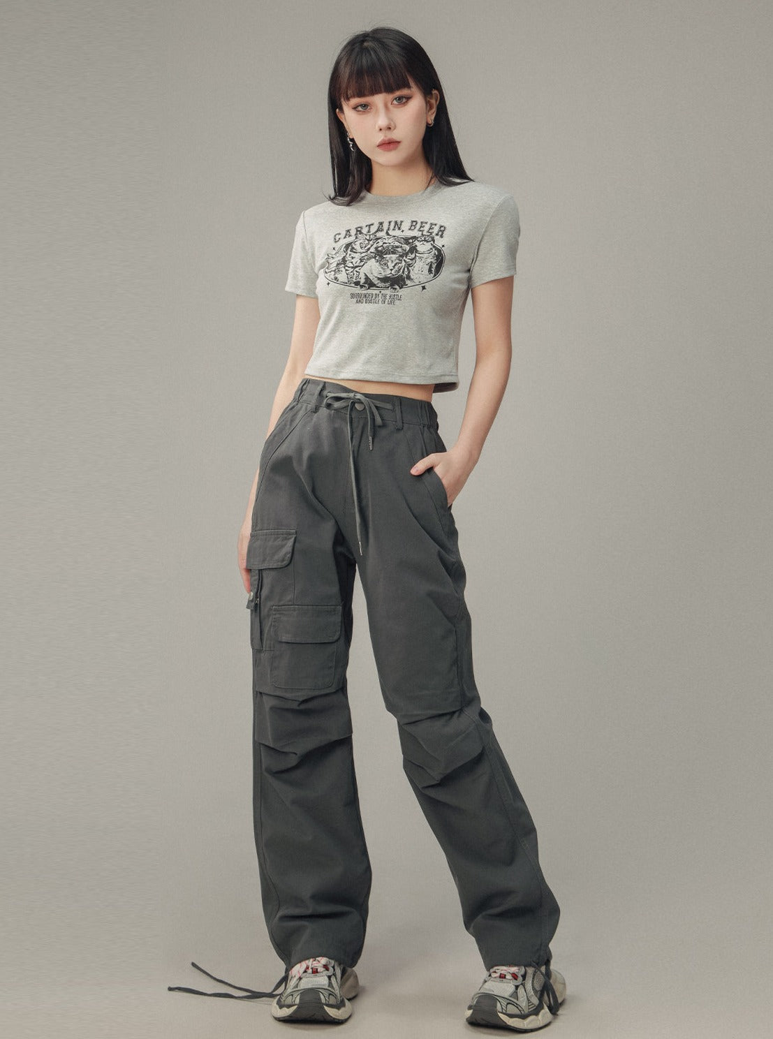 Vintage Pleated Tie-Up Cargo Pants