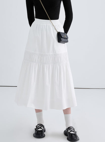 A-line Cake Long White Skirt