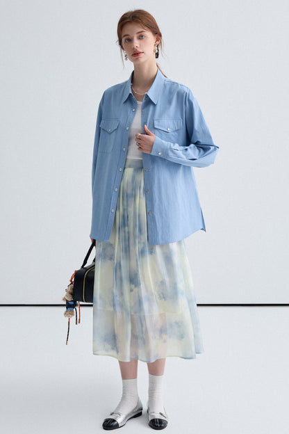 Blend Flowing Light Skirt With Blue Shirt Set-Up