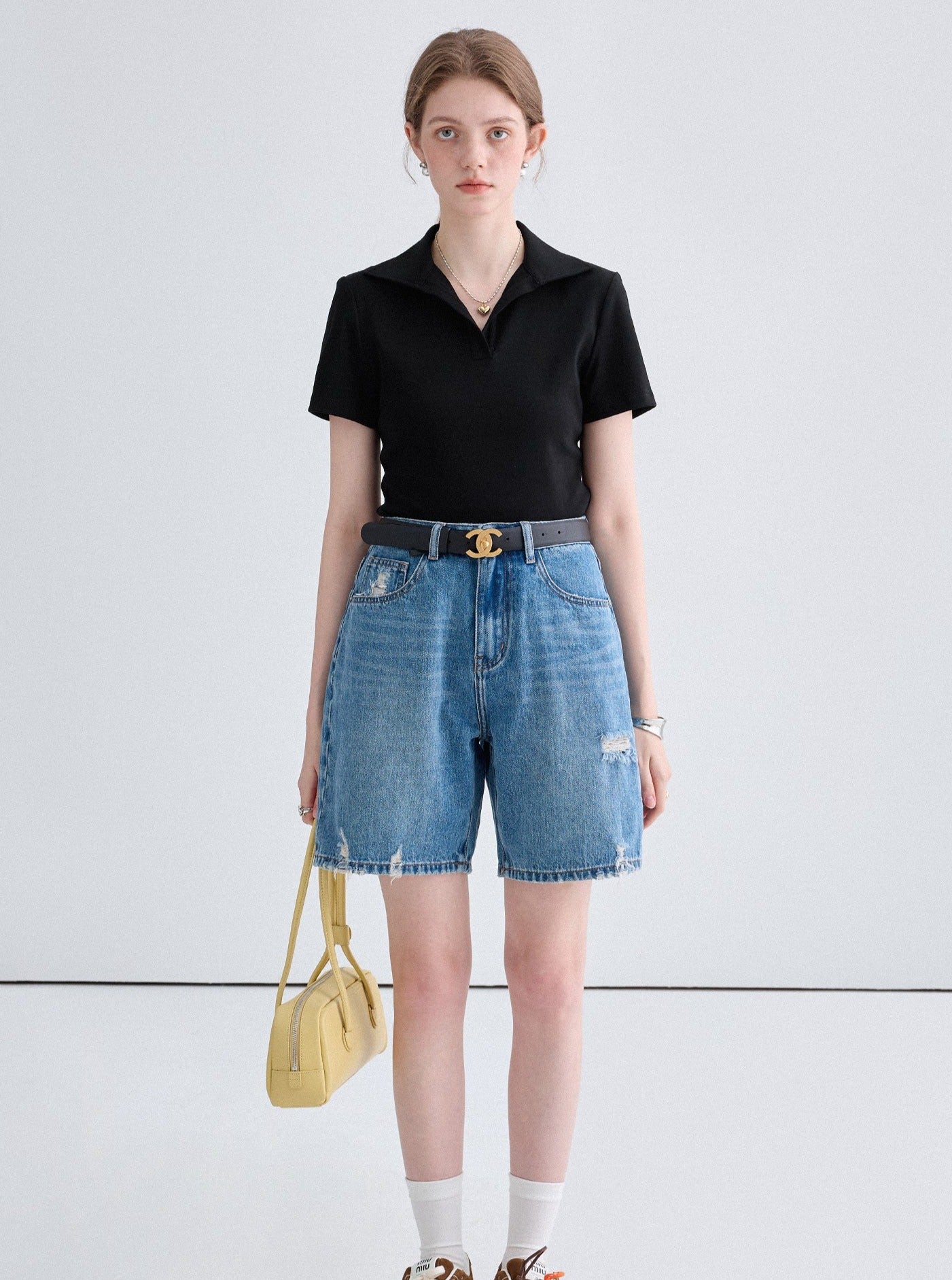 Gebürstete Straight Denim Shorts Hosen