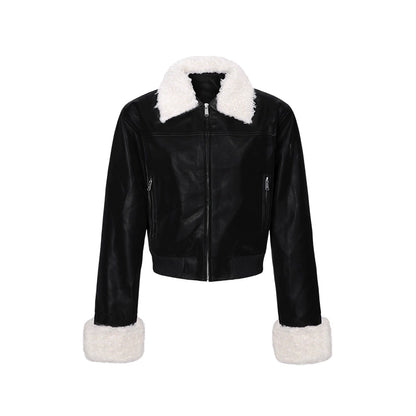 Curriges Herbst und Winter neue PU Leder kurze schlanke heiße Mädchen Temperament Retro Pelzkragen Lederjacke Frauen