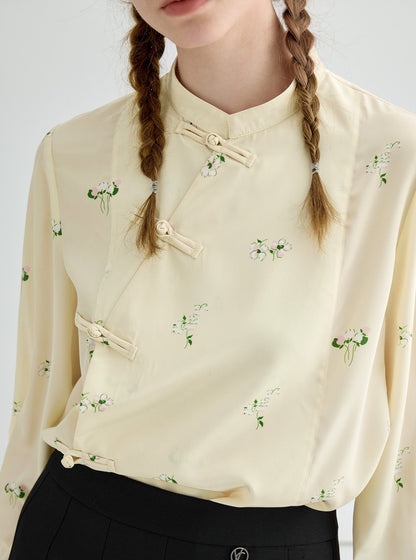 Diagonal Plate Buckle Floral Shirt