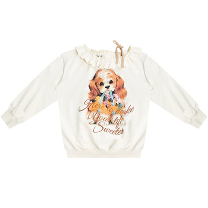 ziziFei Herbst und Winter amerikanischen Retro-Design Sinn einzeiligen Schulter lose faulen Wind Hund drucken off-the-shoulder Sweatshirt Frauen