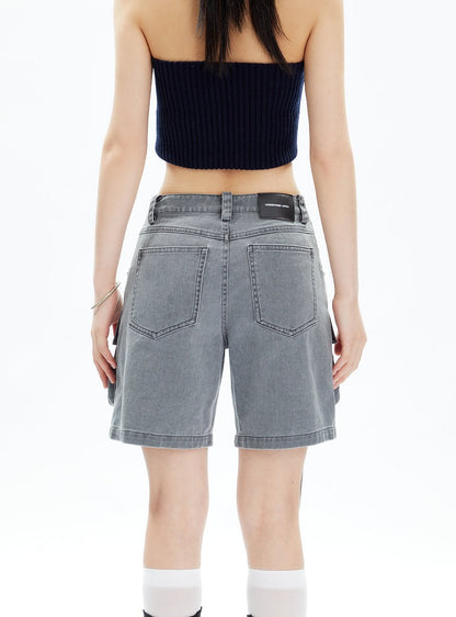 Large Pocket Loose  Denim Shorts Pants