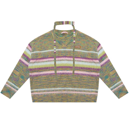 Autumn Winter Color-Blocking Striped V-Neck Sweater