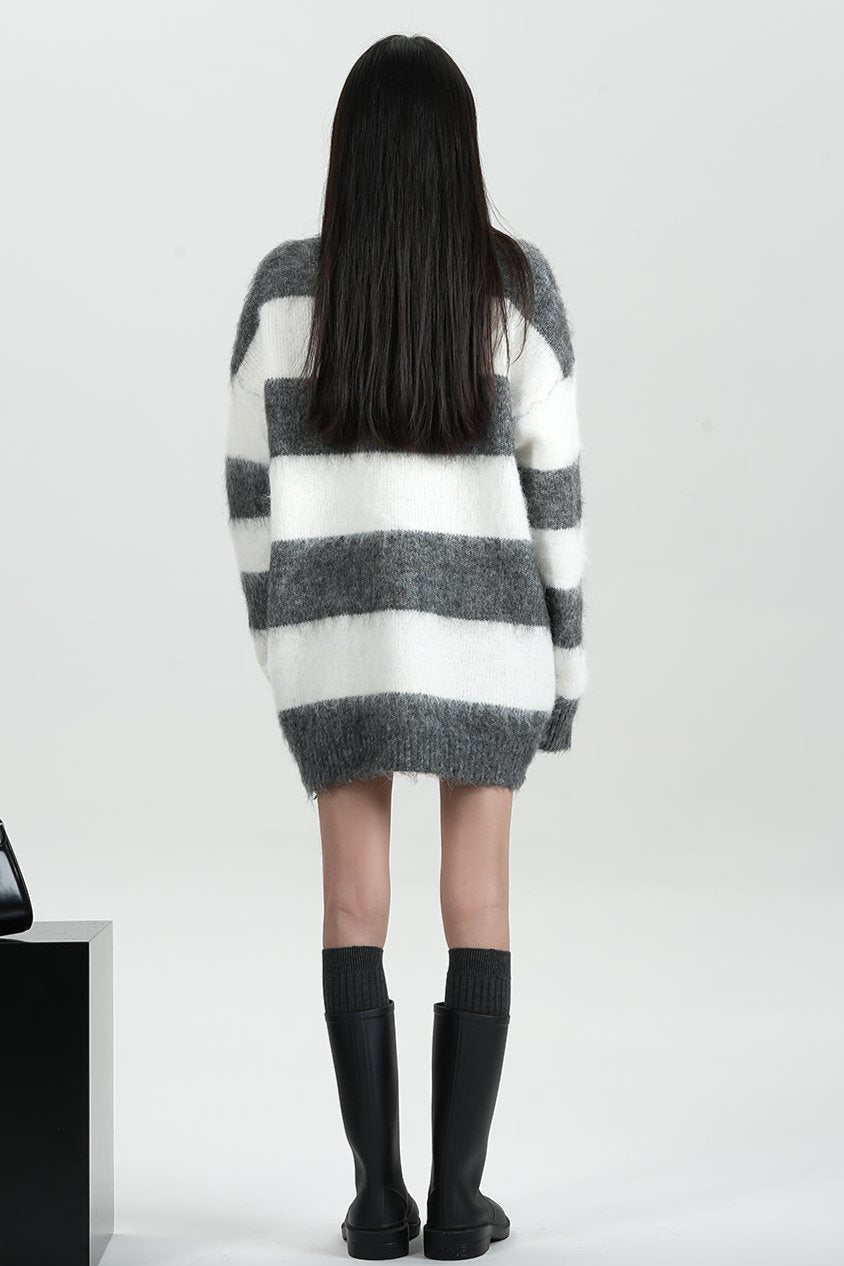 Wide Striped Slouchy Pullover Sweater