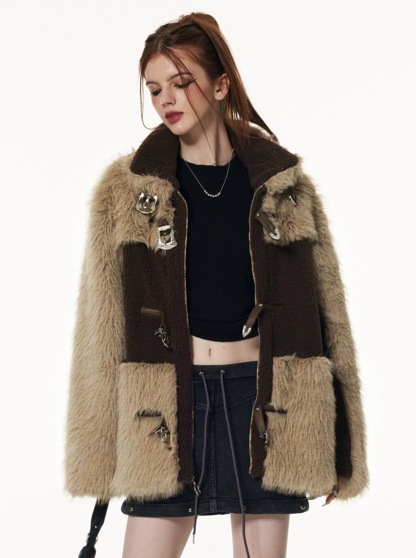 Wool stitching imitation mink fur coat jacket