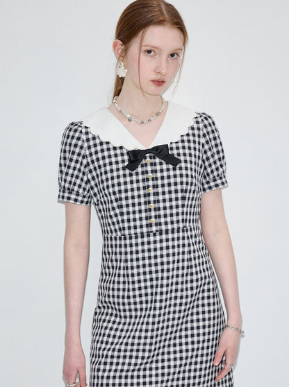 College Style Doll Neck Plaid Dress