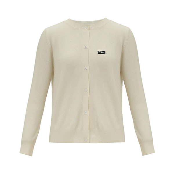 WOVEN WOOL CREW NECK KNITTED CARDIGAN