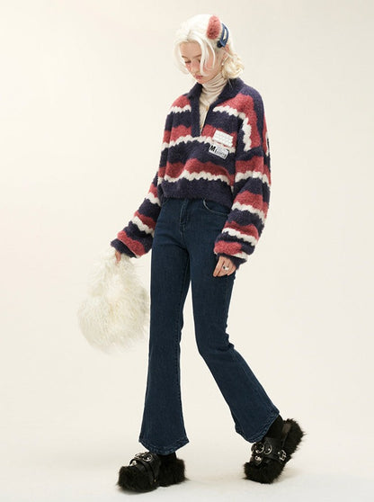 Color Striped Polo Short Sweater