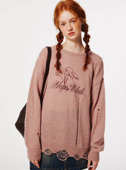 Rabbit print round neck sweater