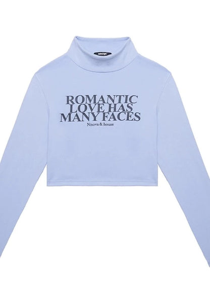 Turtleneck letters long sleeves crop tops