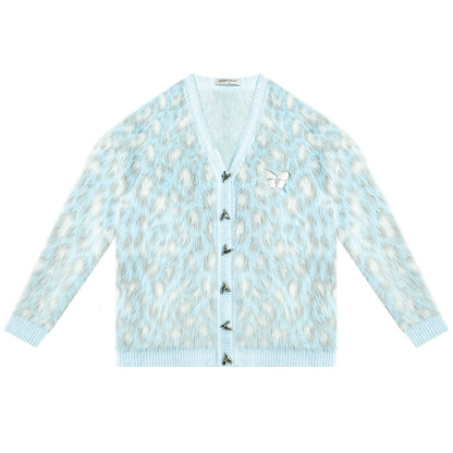 Retro Blue Leopard Print Cardigan