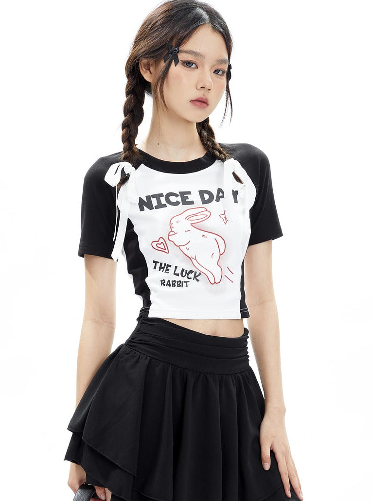 American Round Neck Rabbit Print Top