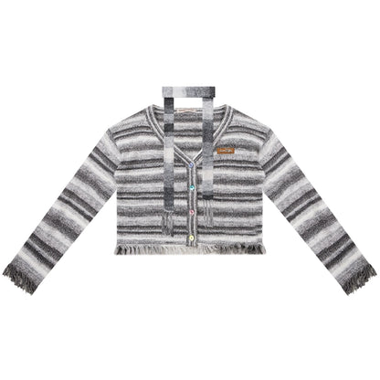 American retro striped cardigan coat