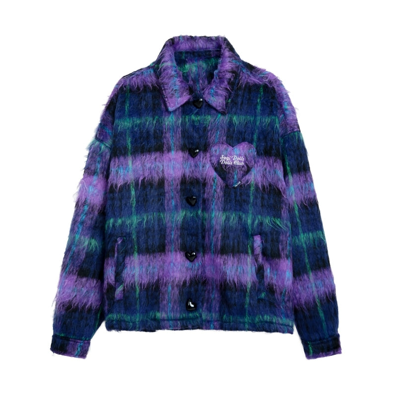 Loose checkered longhair casual jacket