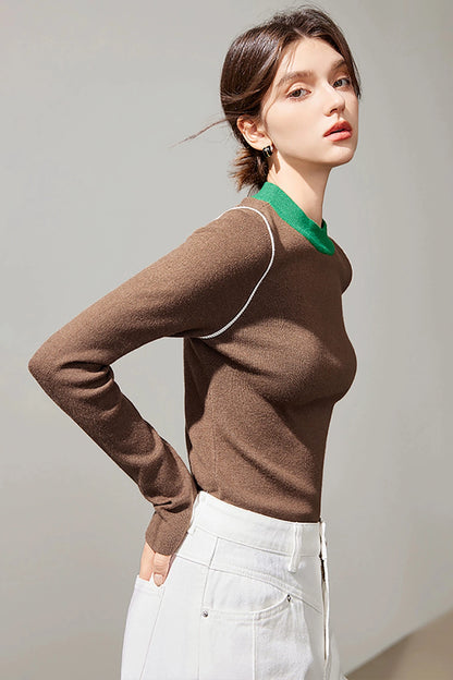 Stitching Crew Neck Pullover Sweater