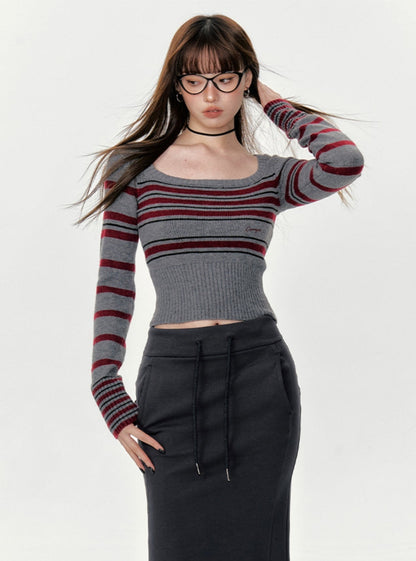 Vintage Striped Contrast Base Layer Tops