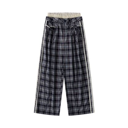 Chic Bow Tie Plaid Wide-Leg Trousers