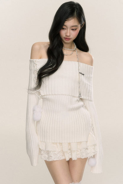 Less eye [September 26th 20 o'clock sale] less eye moonlight muse one-shoulder long-sleeved sweater women's early autumn