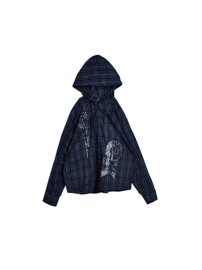 Hooded Plaid Lightweight Loose Jacket
