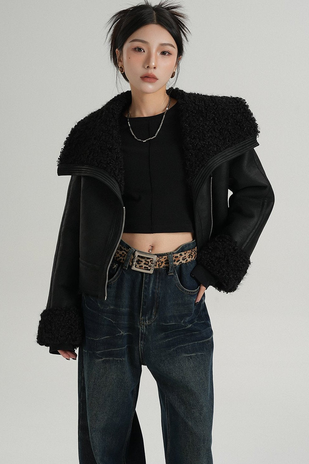 Big Lapel PU Fur Short Coat