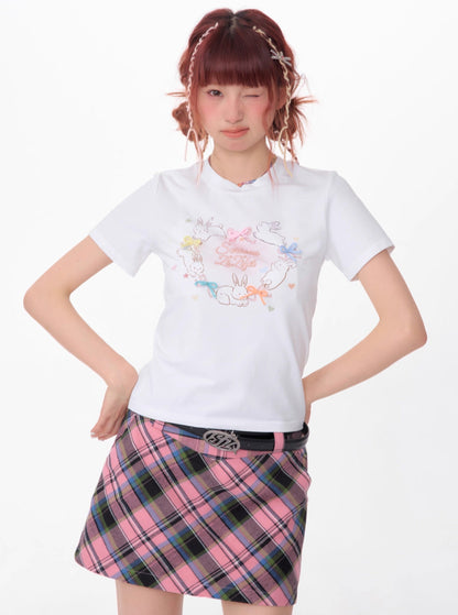 Rabbit Heart Print Short Sleeve Top