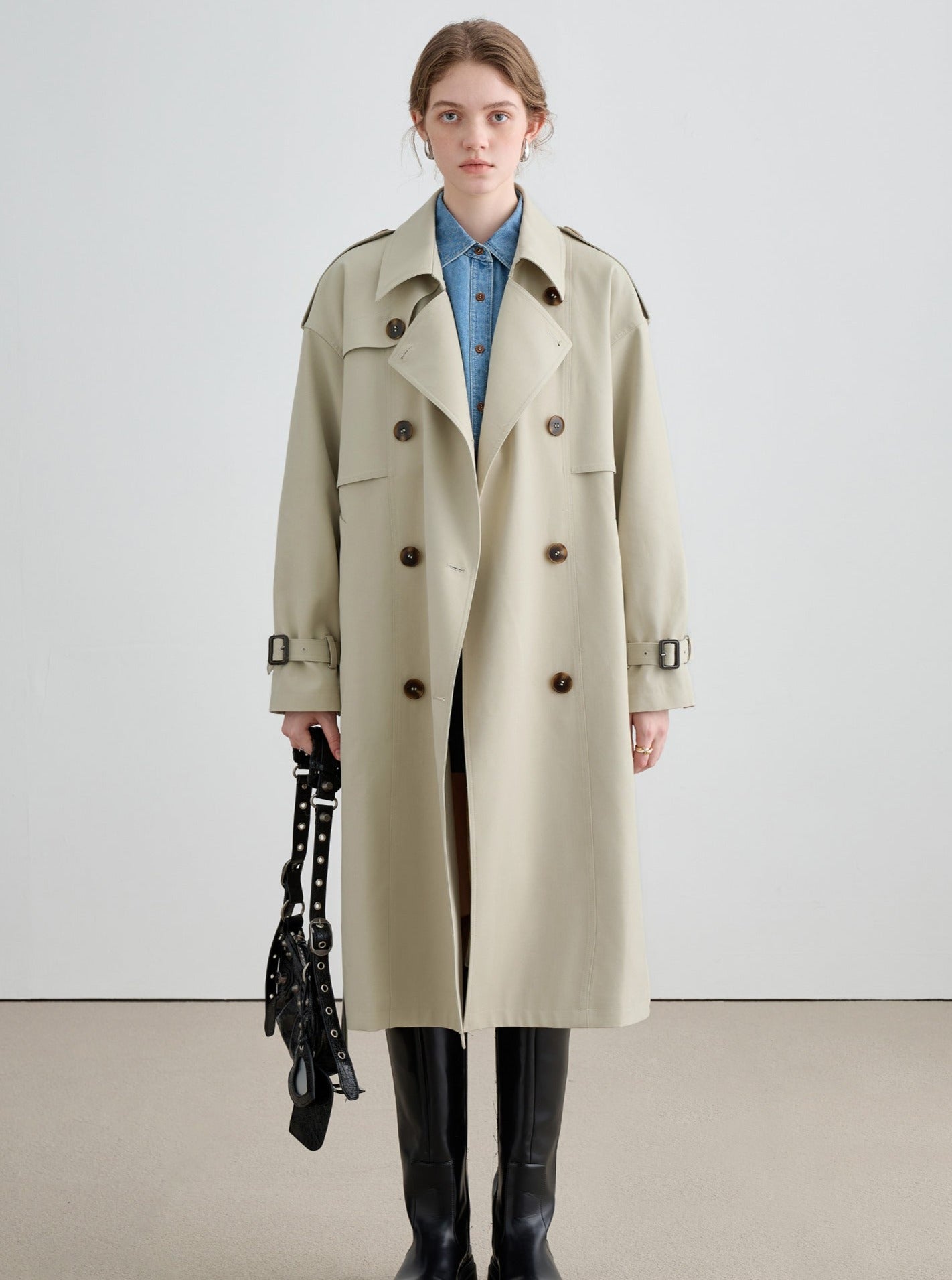 Mid-Length Lace-Up Trench Coat