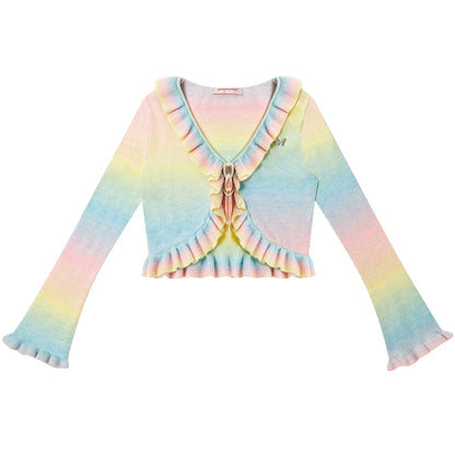 Retro Gradient Ruffles Bell Sleeve Cardigan