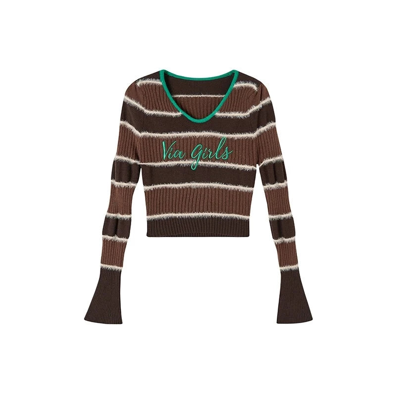 V-neck striped knit top
