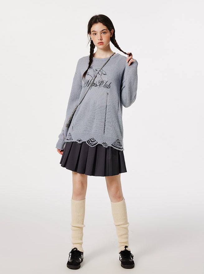 Rabbit print round neck sweater