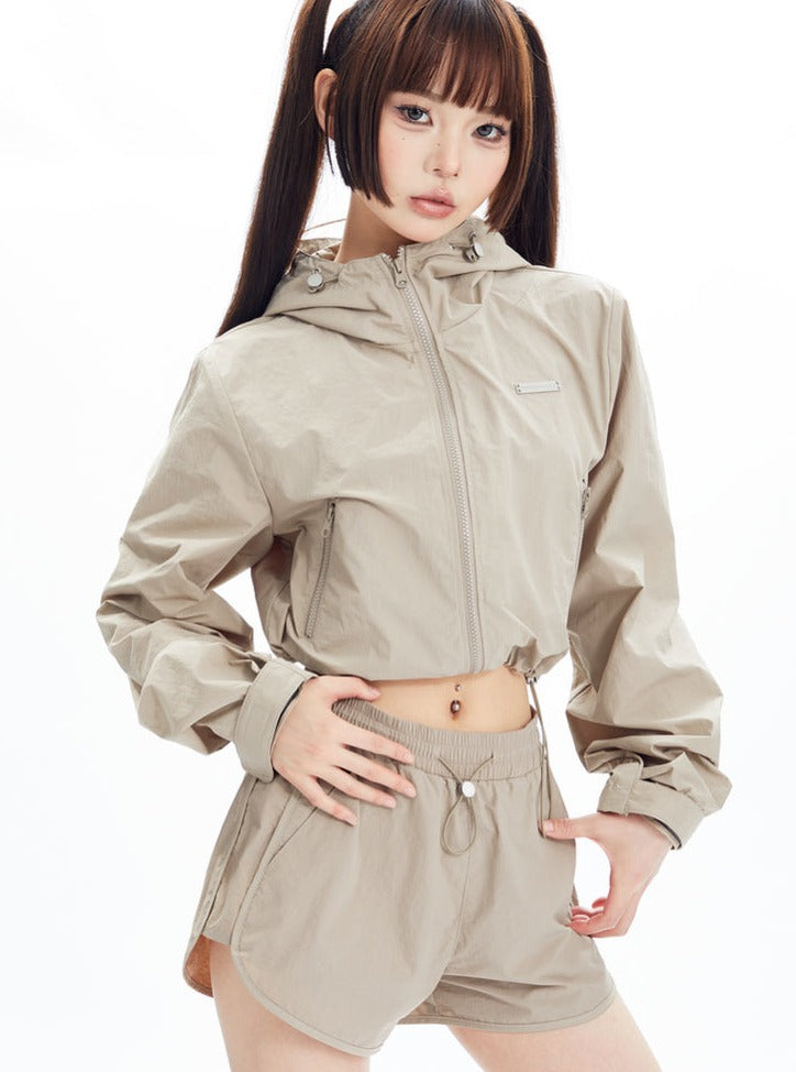 Hooded Casual Coat And Shorts Set