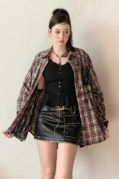 Plaid Patchwork Loose Shirt Jacket