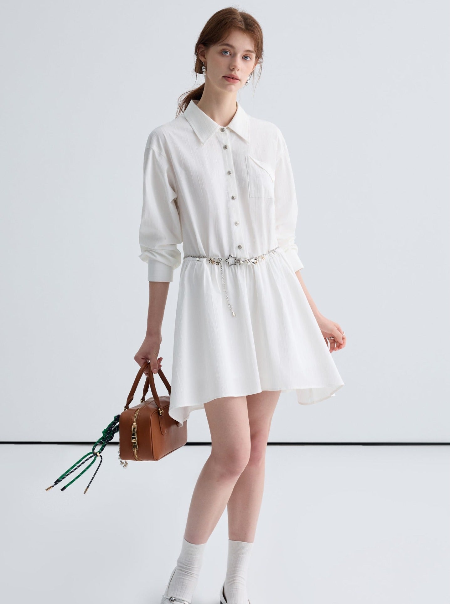 Elegant Lapel Long Sleeve Short Dress