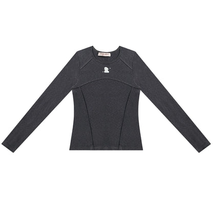 롱 슬리브 레트로 토끼 티셔츠 