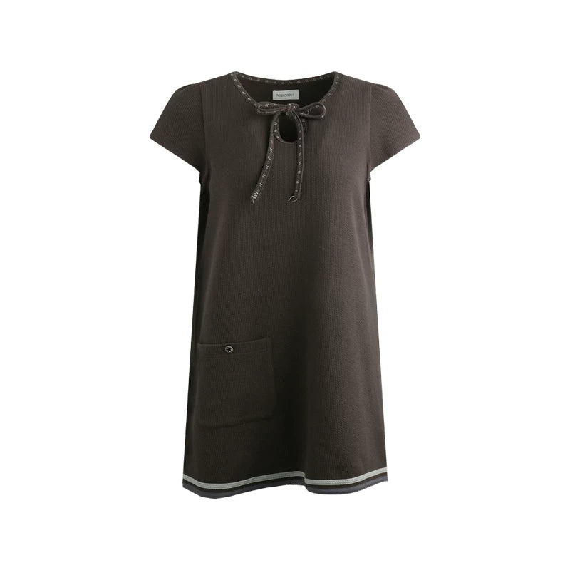 Embroidered Tie Neck Dress