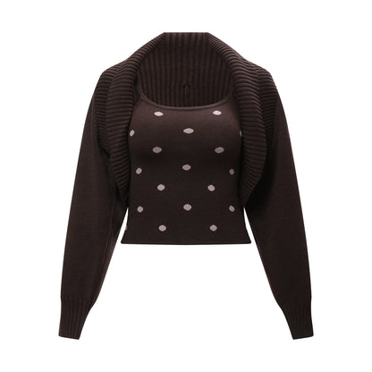 Polka Dot Knitted Cardigan Set
