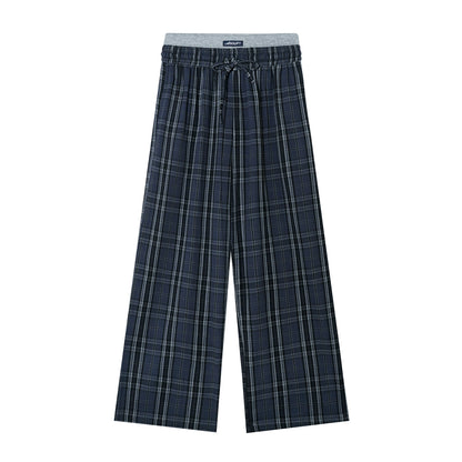 Plaid Double-Waistband Pants