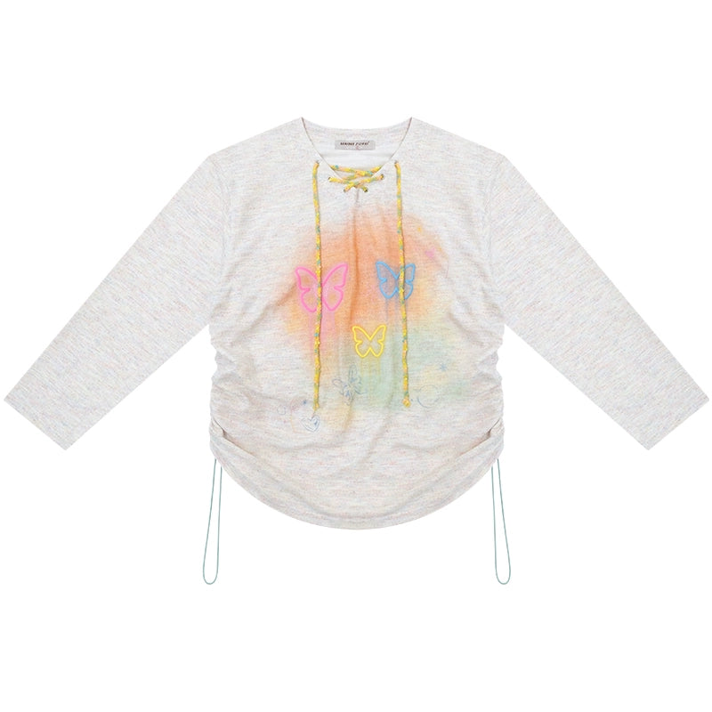 Flower Butterfly V-Neck Long Sleeve T-Shirt