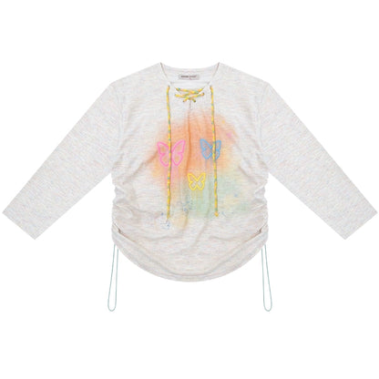 Flower Butterfly V-Neck Long Sleeve T-Shirt