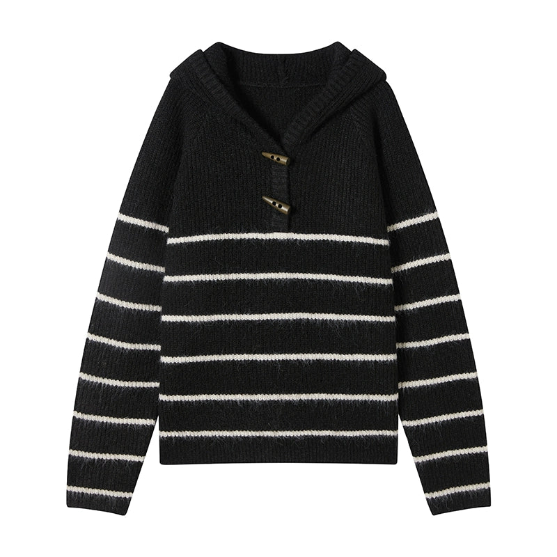 Hooded Striped Knit Sweater