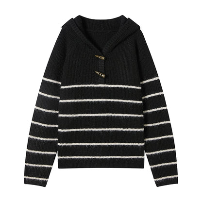 Hooded Striped Knit Sweater
