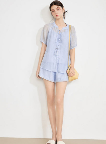 Chinese Top And Vest Shorts Set