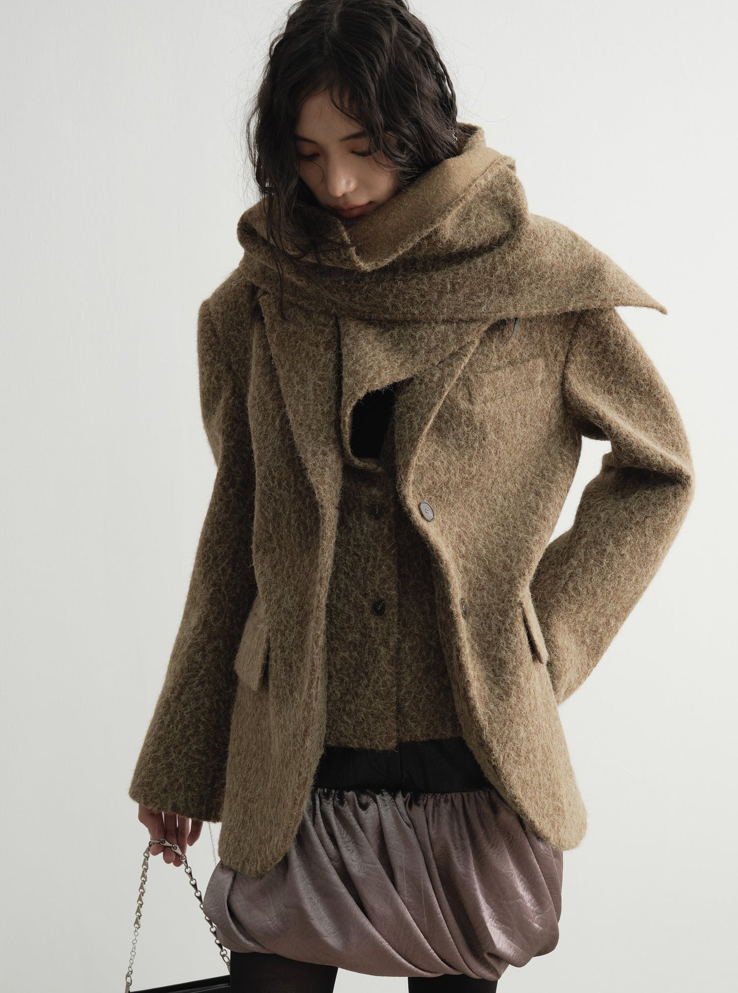 Two-piece scarf ginger texture woolen blazer