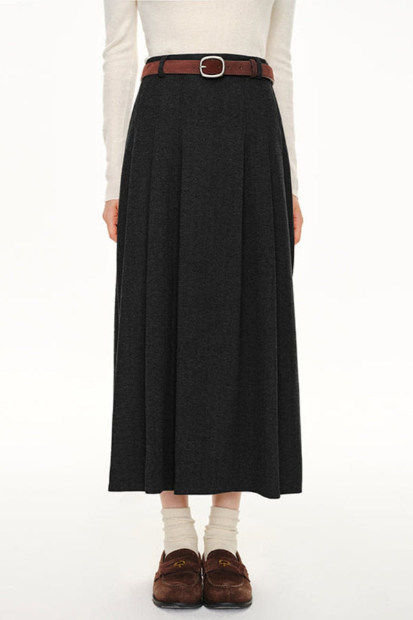 Retro Preppy Woolen A-Line Skirt