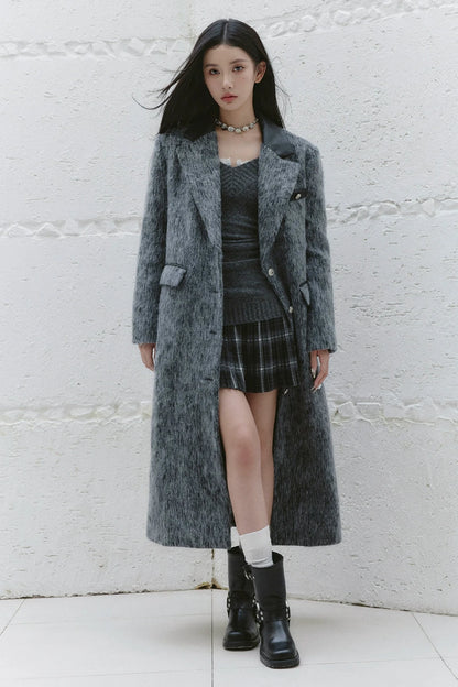 Long Dark Gray Wool Tweed Coat